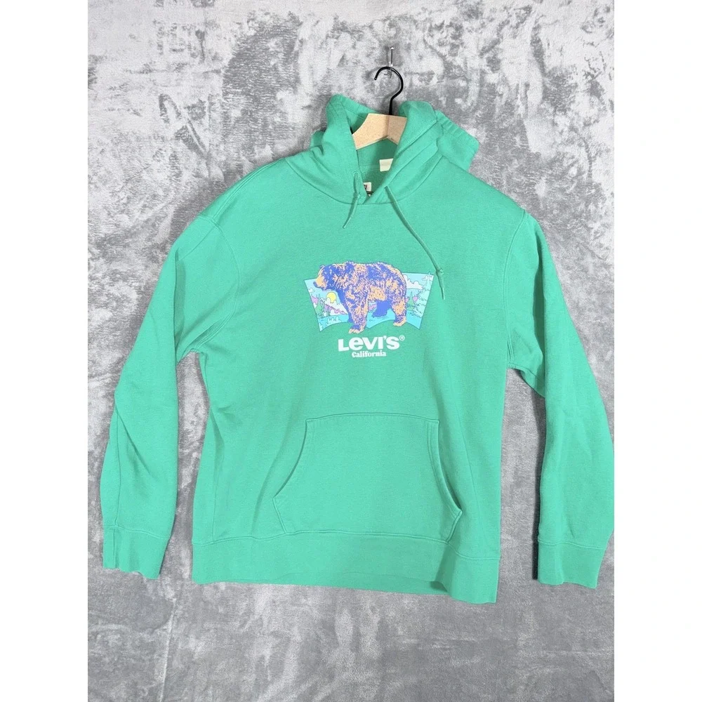 Levi's Mens L Green California Bear Graphic Hoodie Pullover Cotton Blend